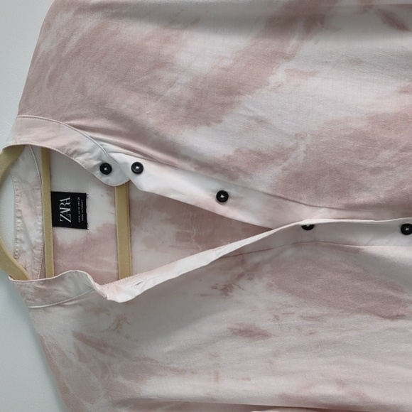 Zara asymmetrical  White and blush Tie-Dye midi half button down oversized Dress - Picture 5 of 7